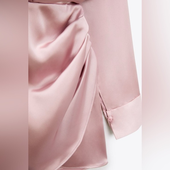 Zara mini dress satin effect drapped long sleeve pink party wedding coctail - Picture 9 of 10